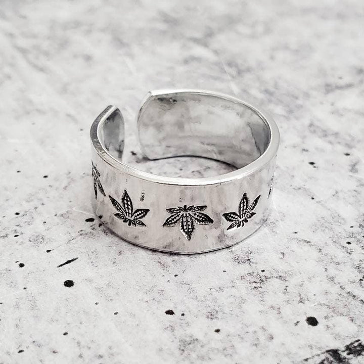 Marijuana Leaf Silver Ring Salt and Sparkle