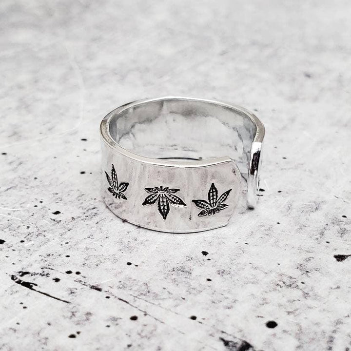 Marijuana Leaf Silver Ring Salt and Sparkle