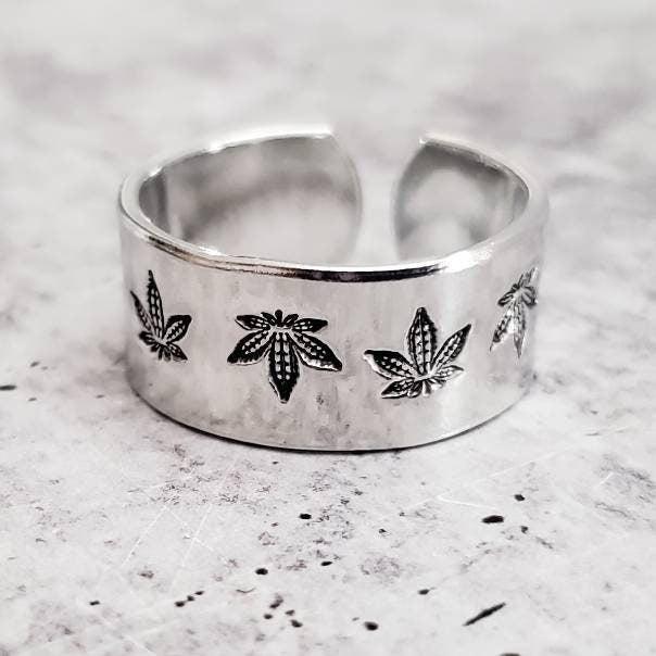 Marijuana Leaf Silver Ring Salt and Sparkle