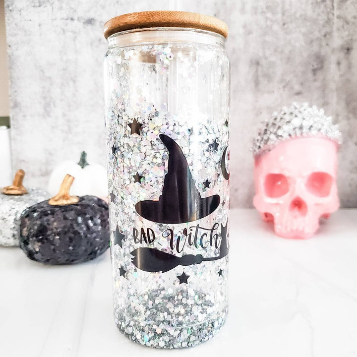 Here for the Boos Halloween Snowglobe Glitter Iced Coffee Cup Salt and Sparkle