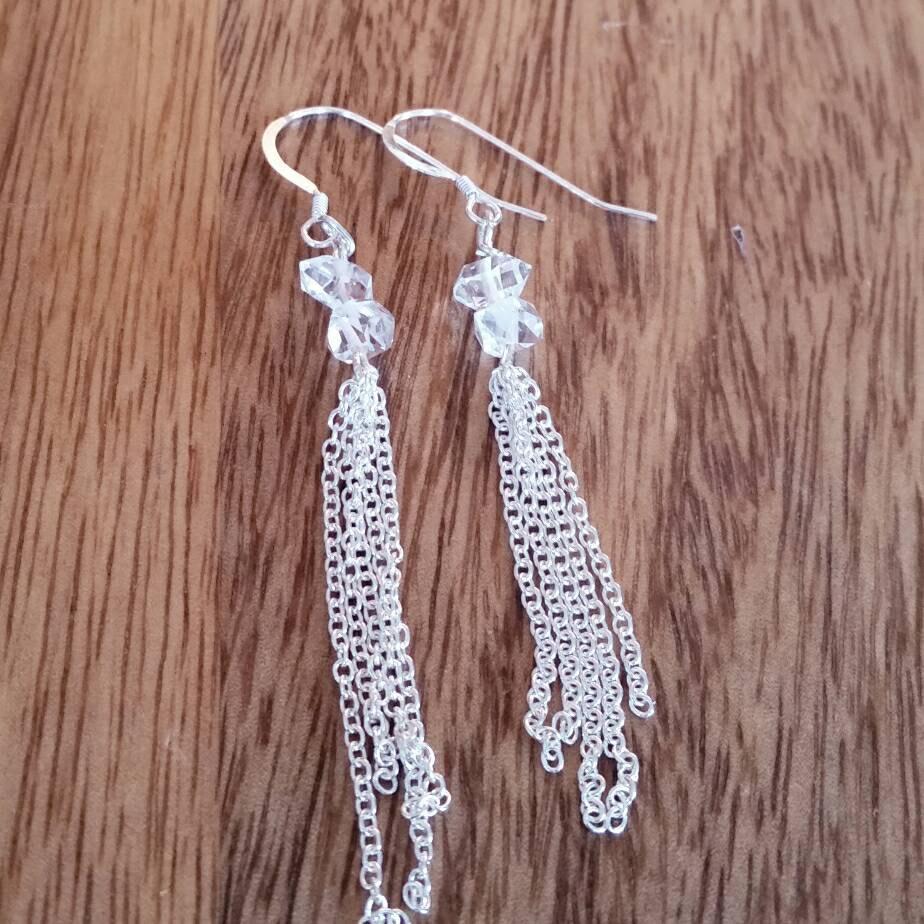 Herkimer Diamond Dangling Chain Earrings Salt and Sparkle