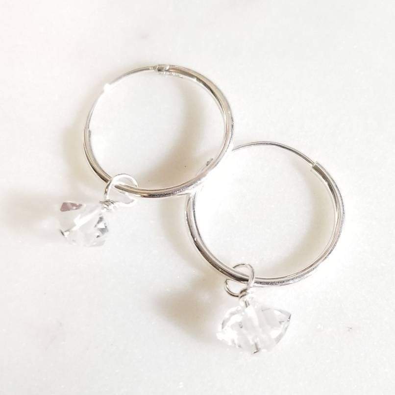 Herkimer Diamond Minimalist Hoop Earrings Salt and Sparkle