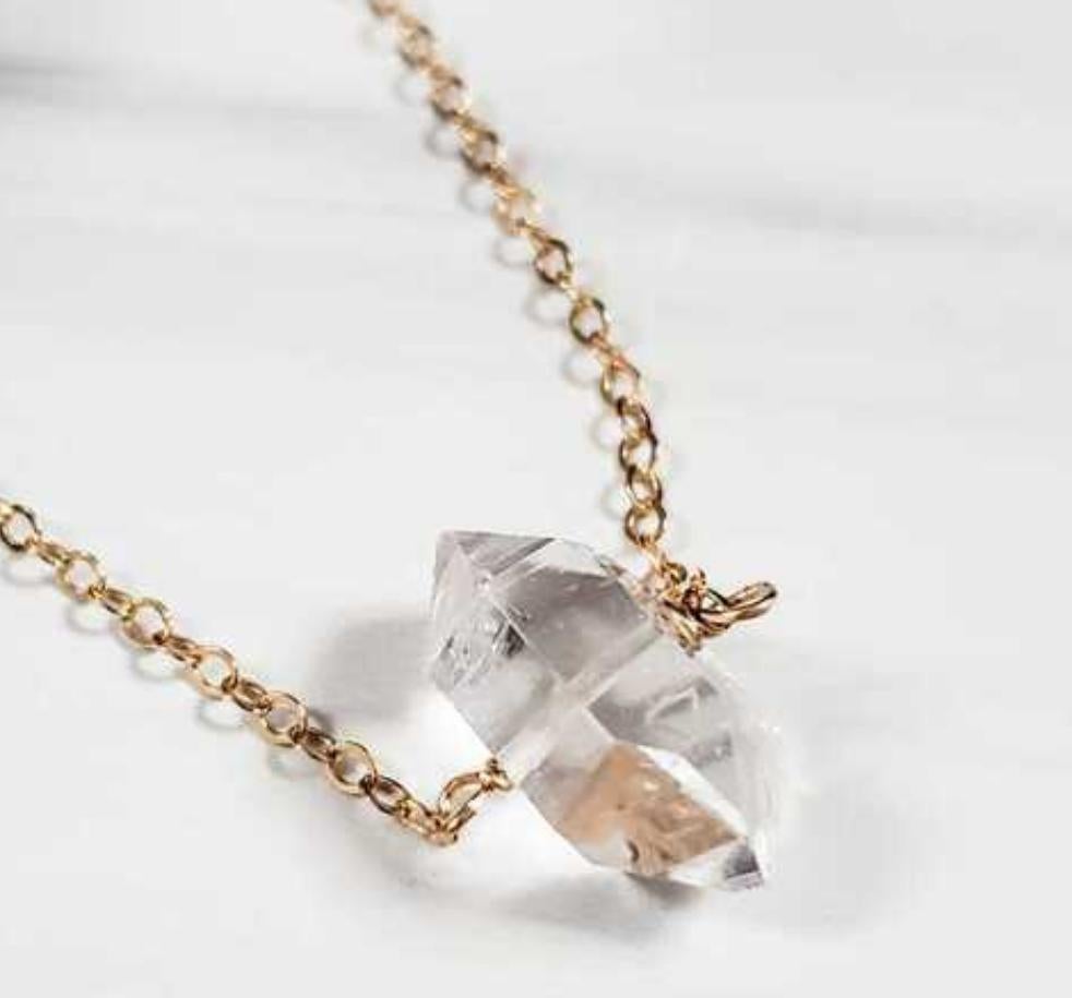 Herkimer Diamond Solitaire Crystal Quartz Necklace Salt and Sparkle