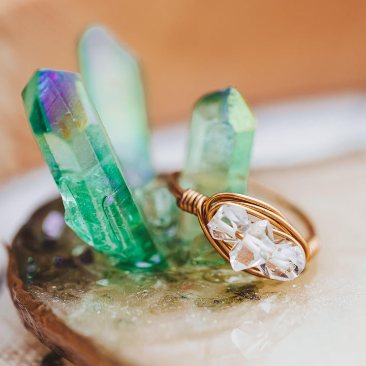 Herkimer Diamond Trio Wire Wrapped Ring Salt and Sparkle