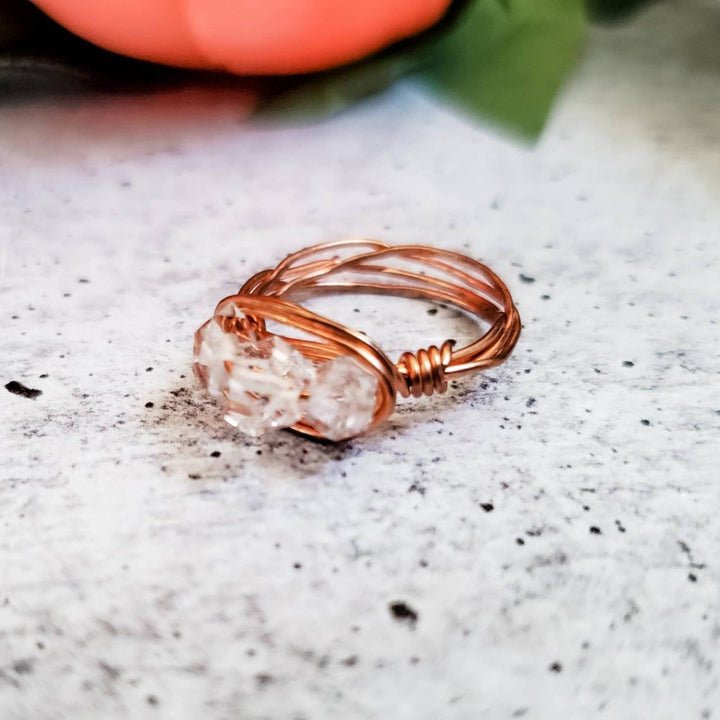 Herkimer Diamond Trio Wire Wrapped Ring Salt and Sparkle