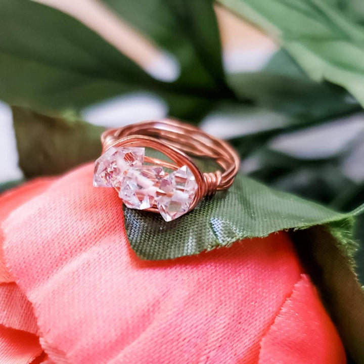 Herkimer Diamond Trio Wire Wrapped Ring Salt and Sparkle