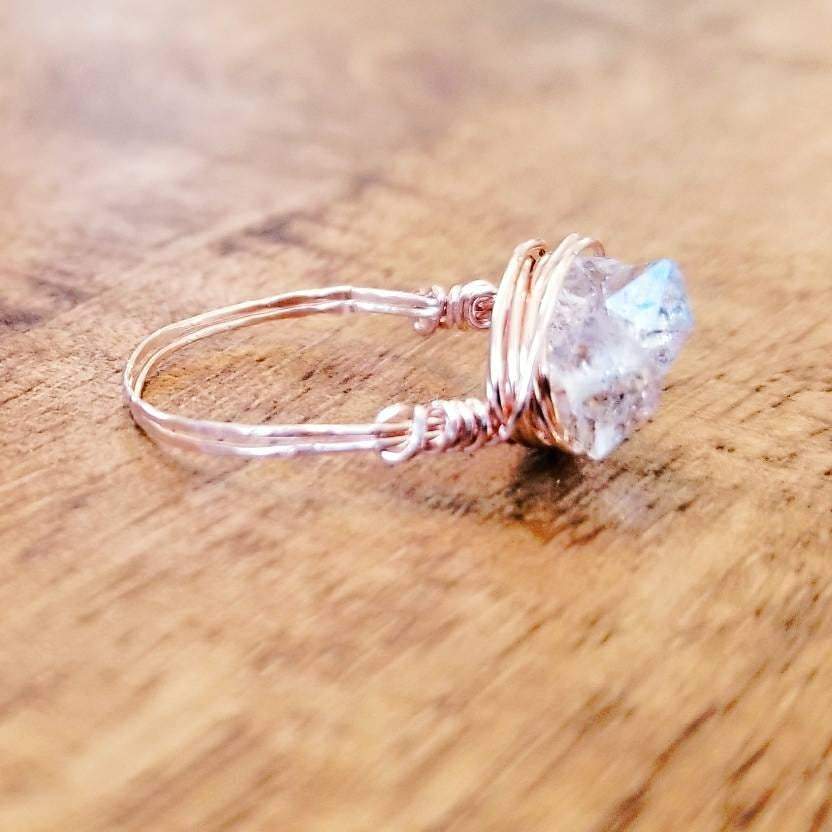 Herkimer Diamond Trio Wire Wrapped Ring Salt and Sparkle