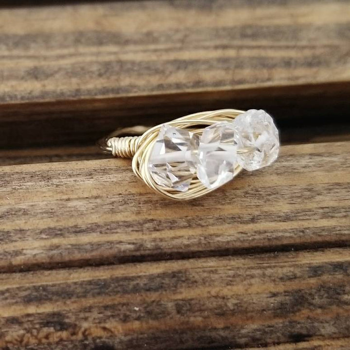 Herkimer Diamond Trio Wire Wrapped Ring Salt and Sparkle