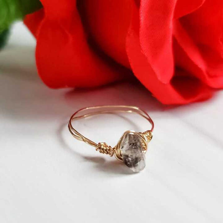 Herkimer Diamond Wire Wrapped Stacking Ring Salt and Sparkle