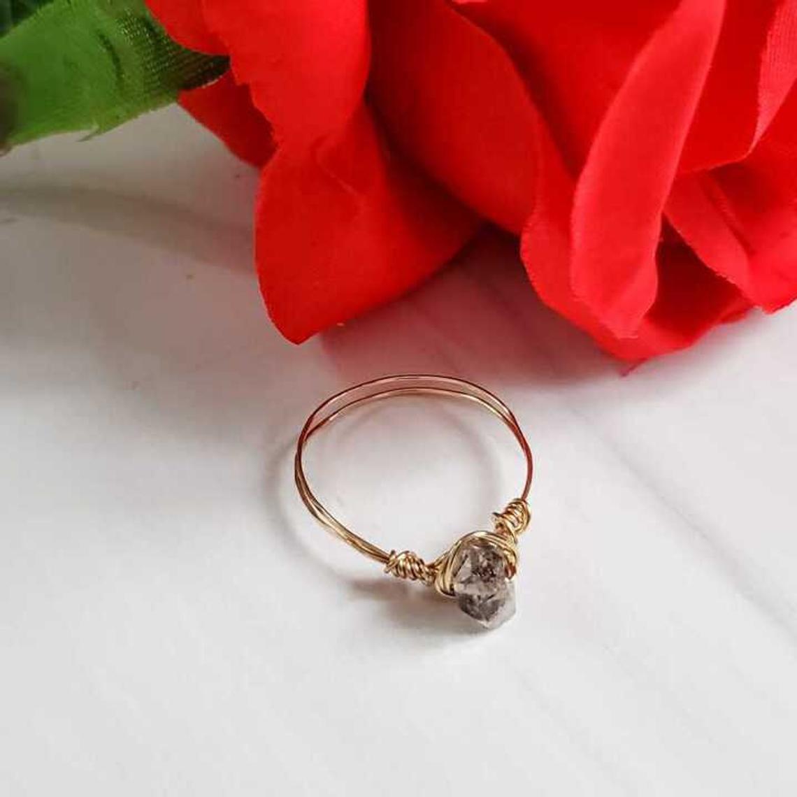 Herkimer Diamond Wire Wrapped Stacking Ring Salt and Sparkle