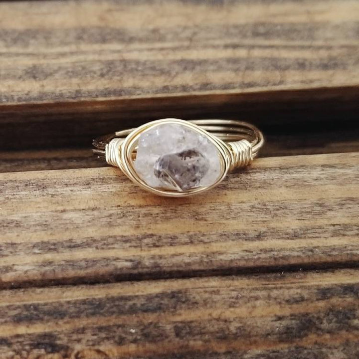 Herkimer Diamond Wire Wrapped Stacking Ring Salt and Sparkle