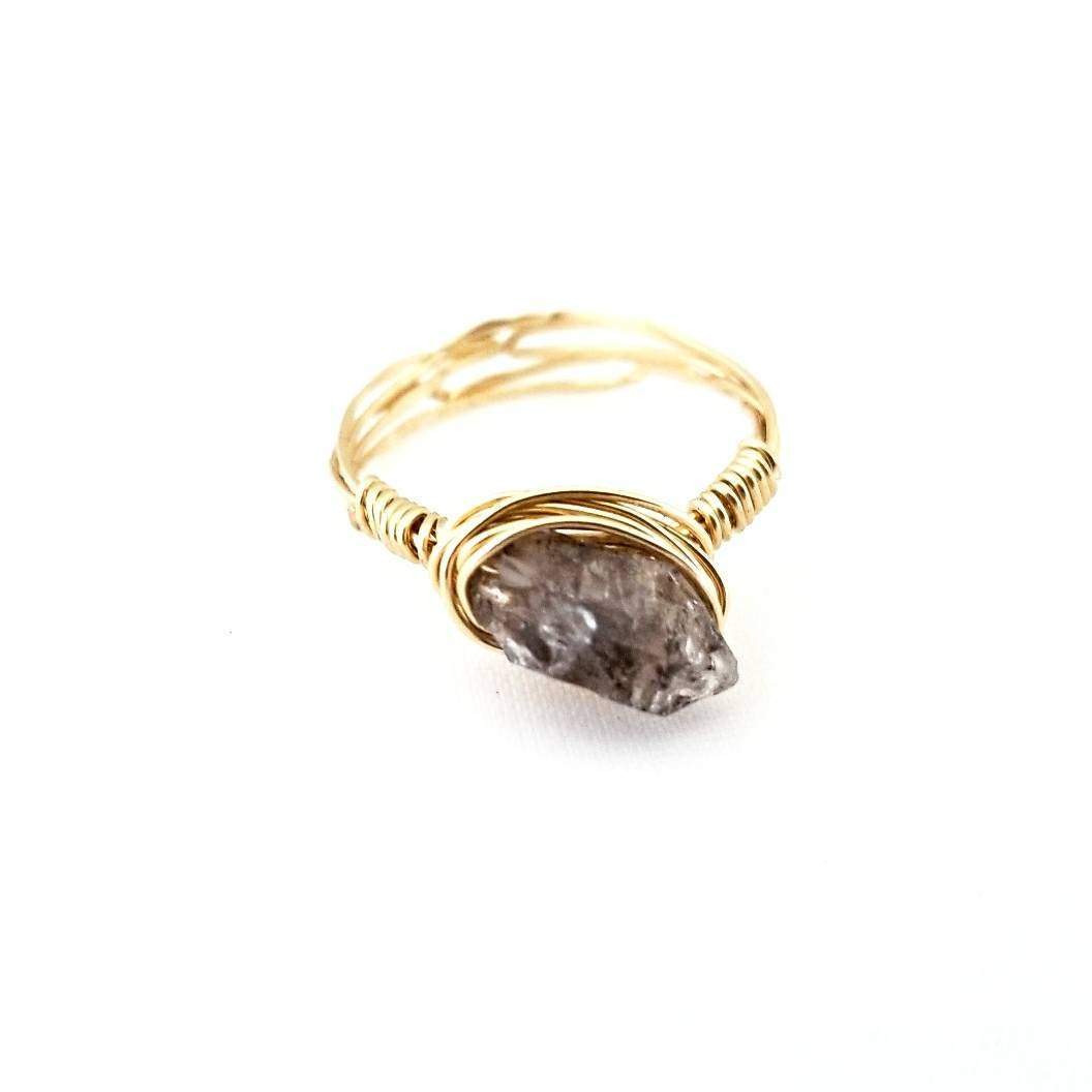 Herkimer Diamond Wire Wrapped Stacking Ring Salt and Sparkle