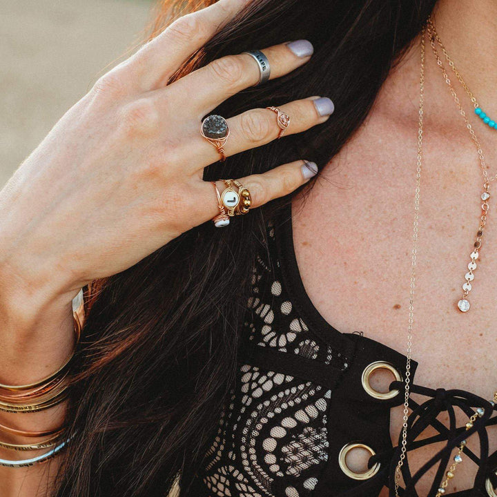 Herkimer Diamond Wire Wrapped Stacking Ring Salt and Sparkle