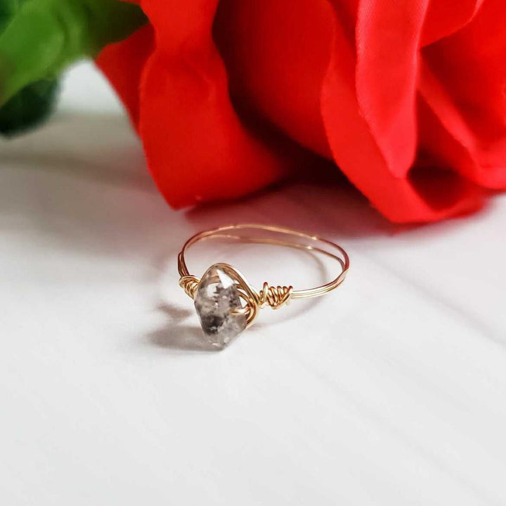 Herkimer Diamond Wire Wrapped Stacking Ring Salt and Sparkle