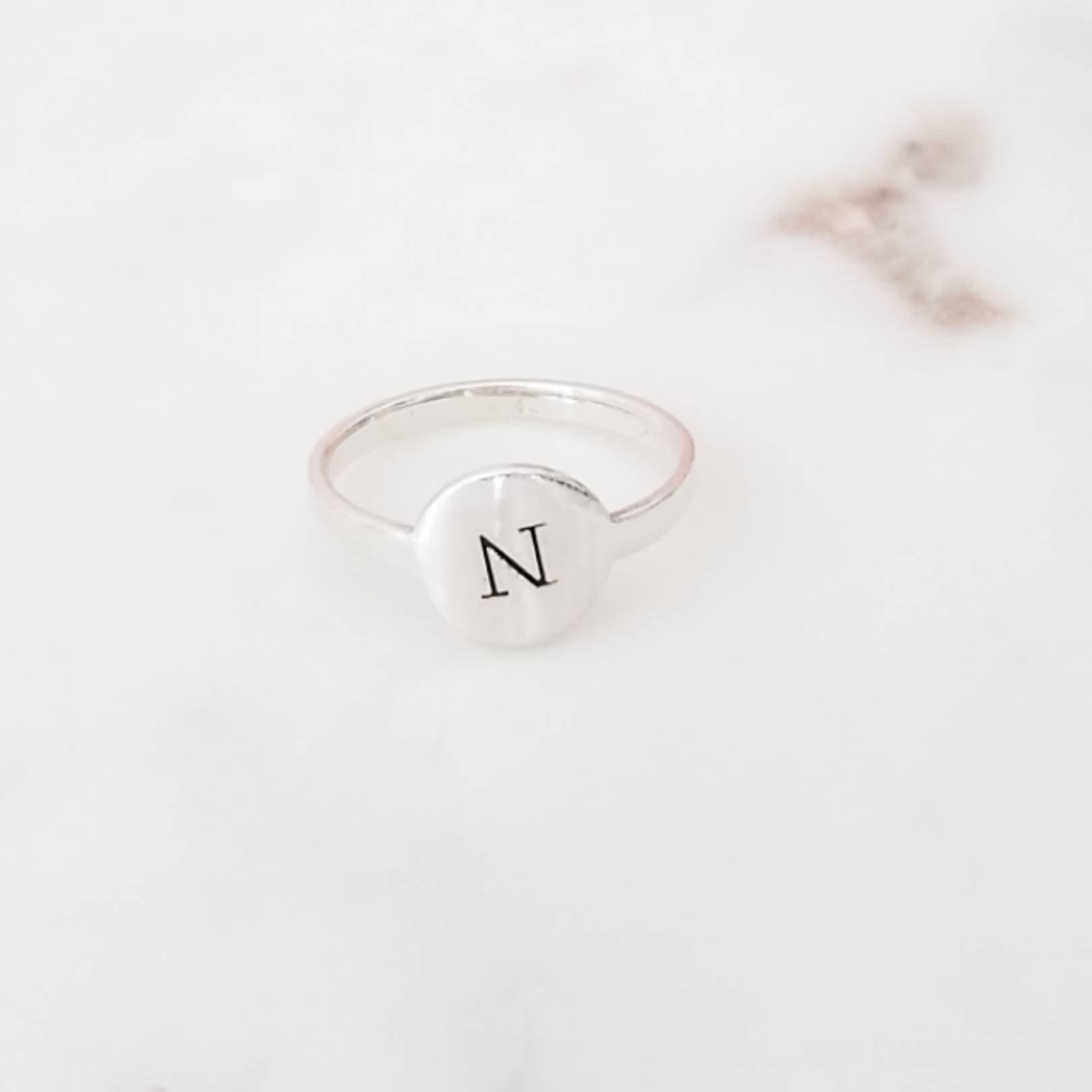 Initial Signet Sterling Silver Ring Salt and Sparkle