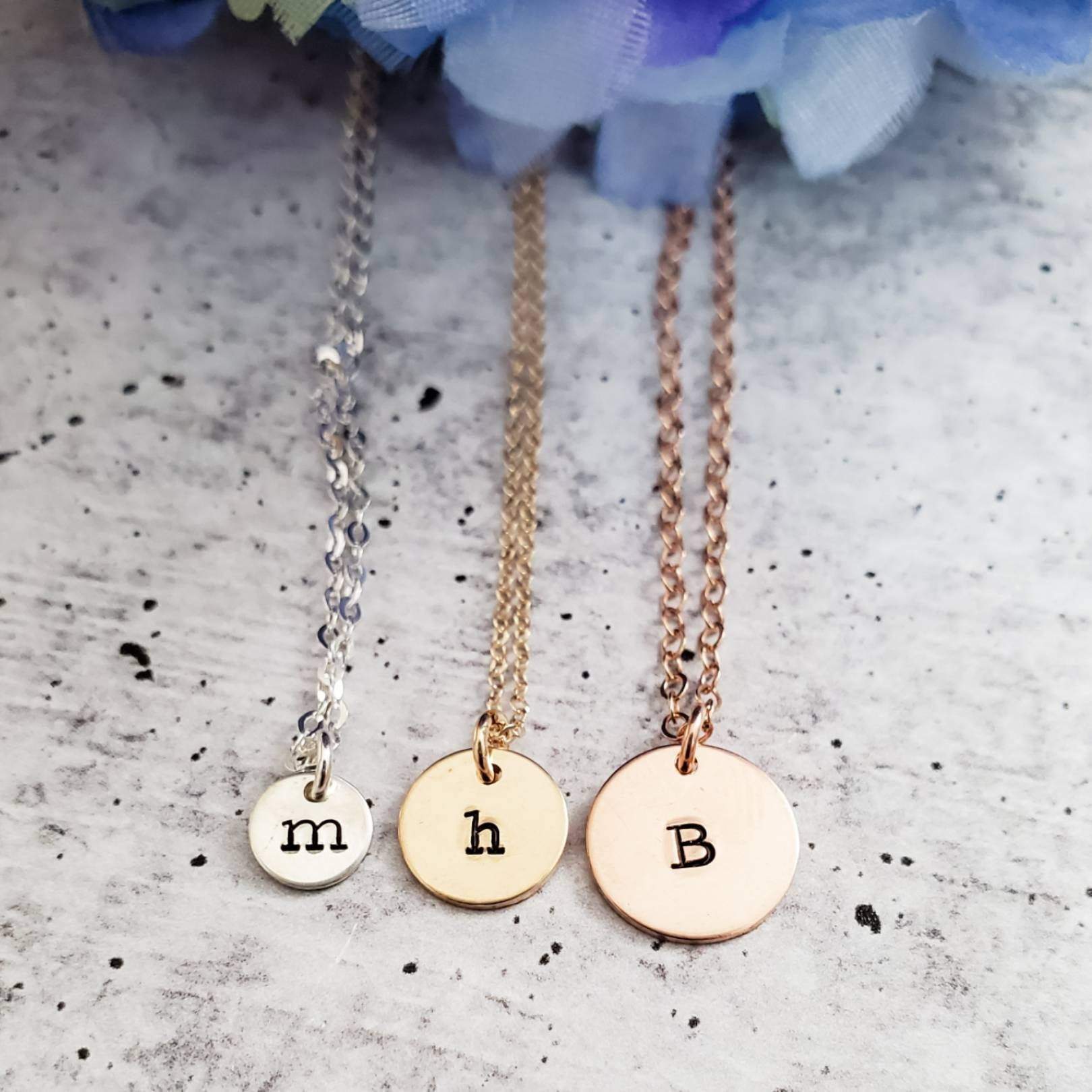 1/2 Disc Personalized Letter Charm Necklace Yellow Gold Filled Initial  Pendant Hand Stamped Jewelry Customized Disc Size 13mm - Etsy | Stamped  initial necklace, Initial necklace, Initial jewelry