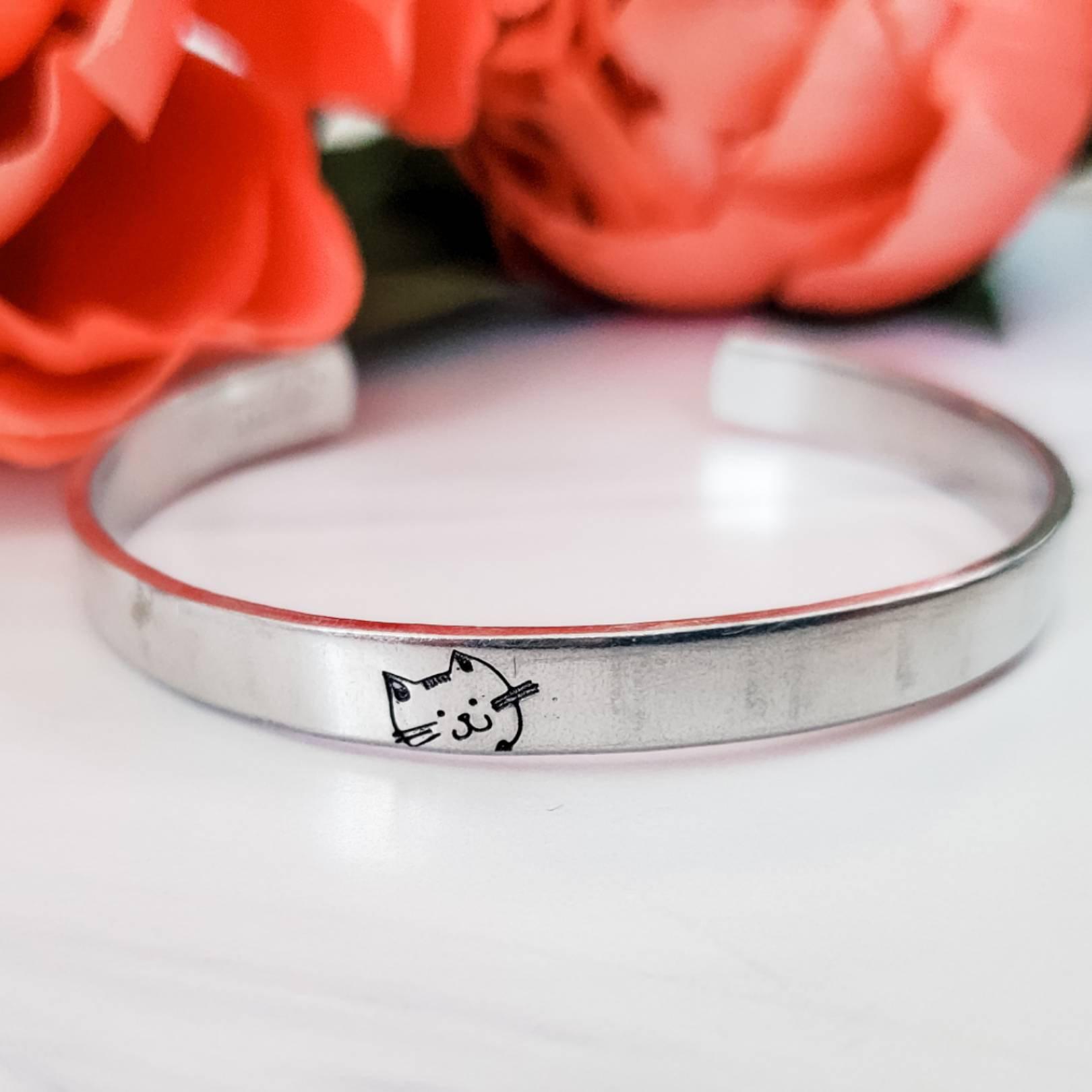 Kitty Face Stacking Cuff Bracelet Salt and Sparkle