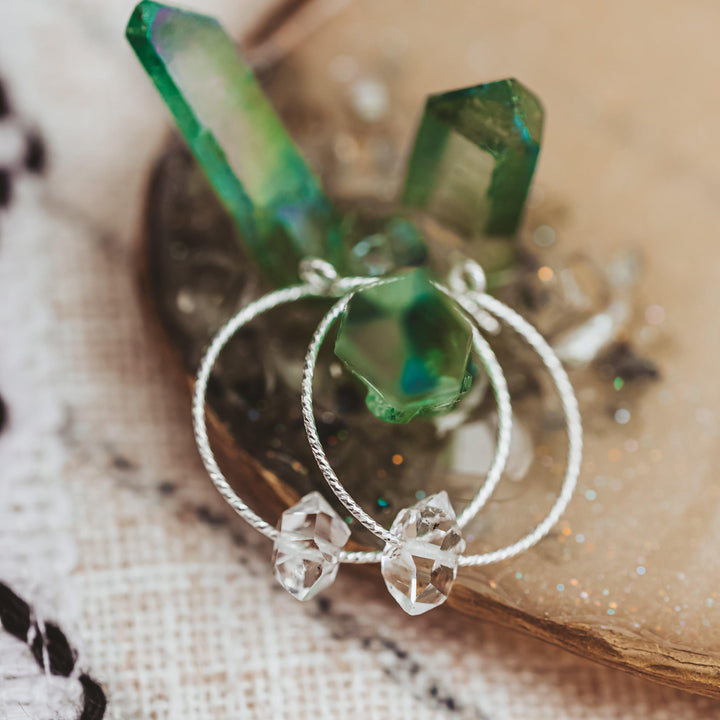 Large Herkimer Diamond Hoop Earrings Salt and Sparkle