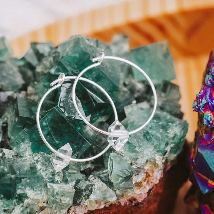 Large Herkimer Diamond Hoop Earrings Salt and Sparkle