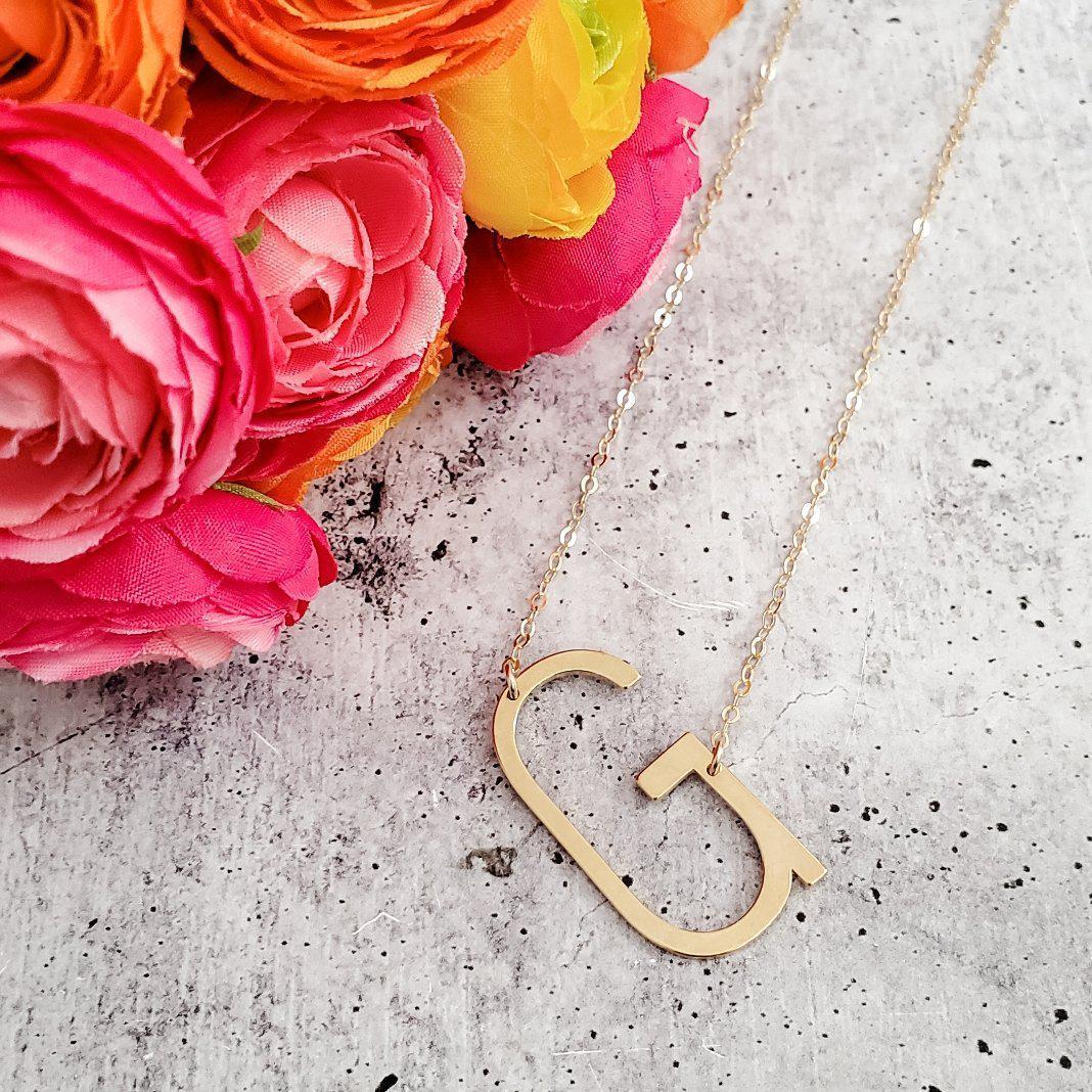 Large Uppercase Sideways Initial Necklace Salt and Sparkle