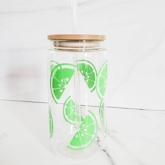 Green Daisy Cup, Beer Can Glass, Iced Coffee Cup, 16 oz Glass