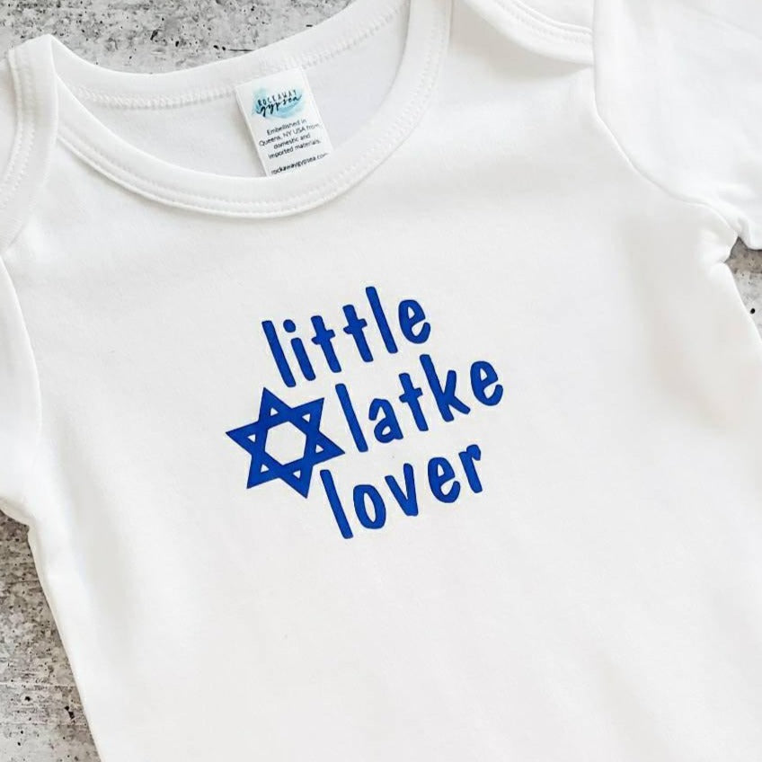 Little Latke Lover Baby's Chanukah One Piece Bodysuit OR Toddler Tee Salt and Sparkle