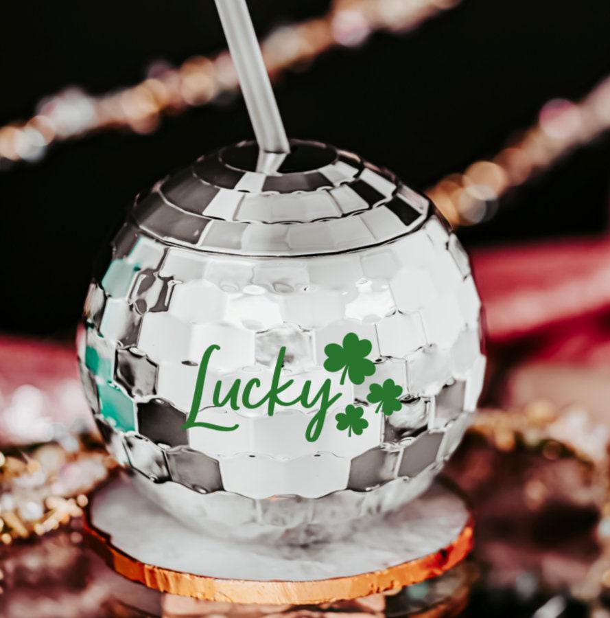 Lucky St Patrick's Day Disco Ball Drink Tumbler Salt and Sparkle