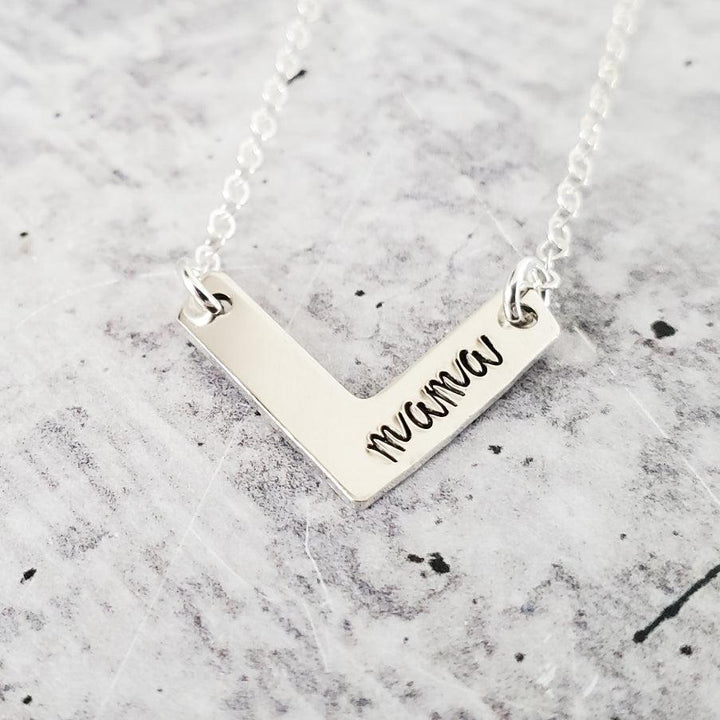 MAMA Chevron Hand Stamped Necklace Salt and Sparkle