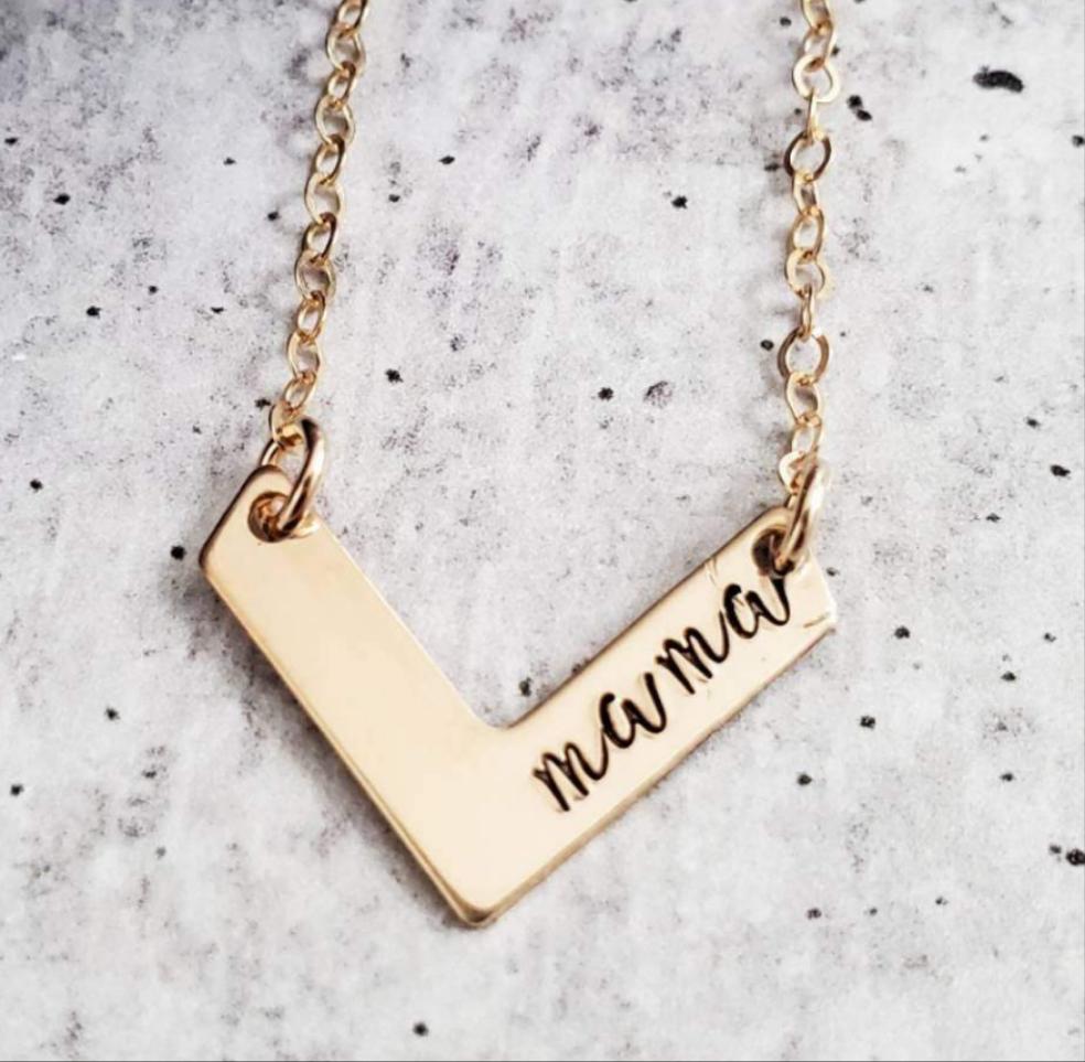 MAMA Chevron Hand Stamped Necklace Salt and Sparkle