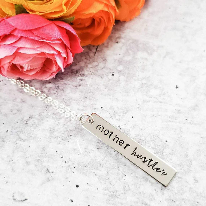 MOTHER HUSTLER Vertical Bar Necklace Salt and Sparkle