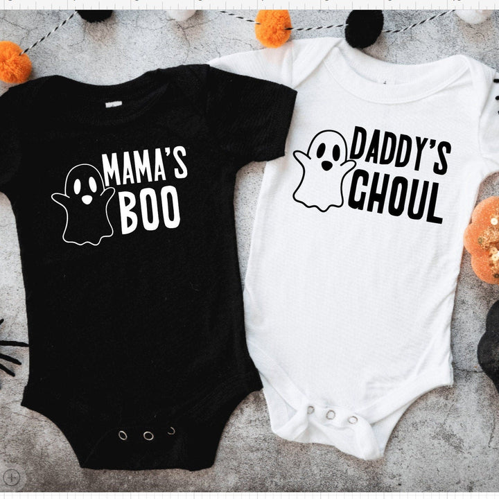 Mama's Boo or Daddy's Ghoul Halloween Baby Bodysuit Salt and Sparkle