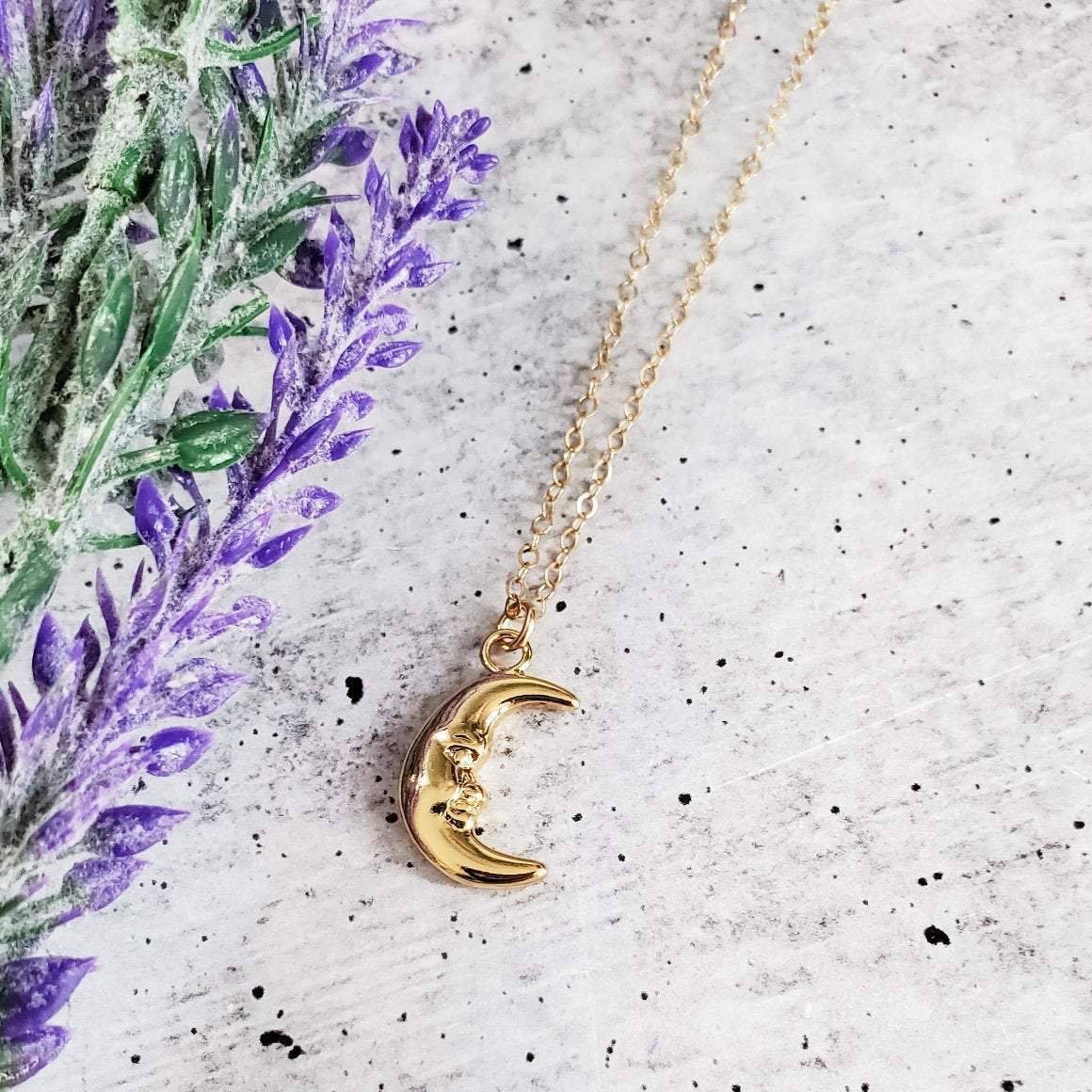 Man in the Moon Gold Necklace - Ready to Ship Salt and Sparkle