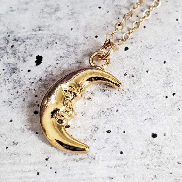 Man in the Moon Gold Necklace - Ready to Ship Salt and Sparkle
