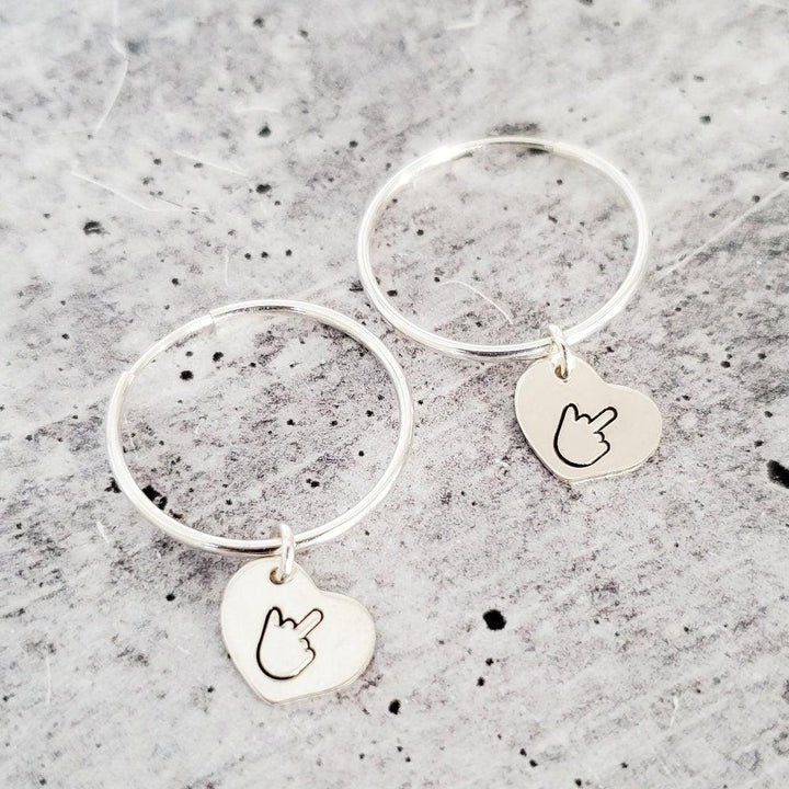 Middle Finger Heart Hoop Earrings Salt and Sparkle