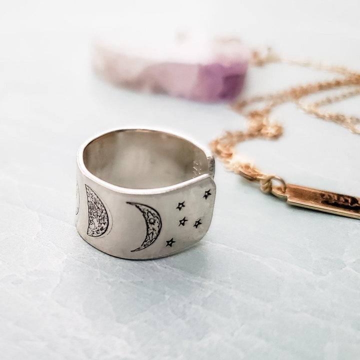 Moon Phases Celestial Silver Ring Salt and Sparkle