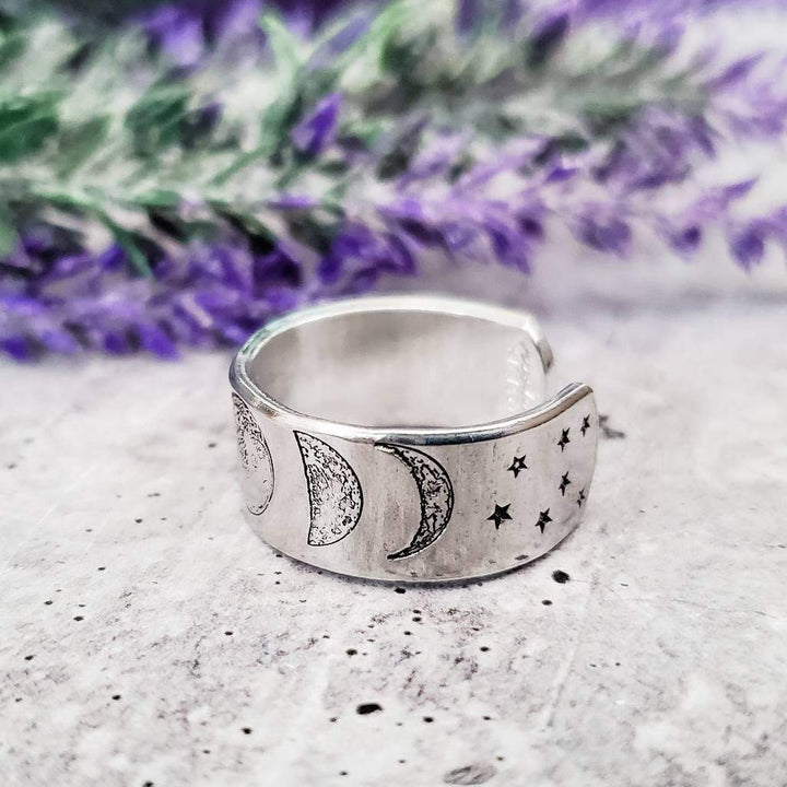 Moon Phases Celestial Silver Ring Salt and Sparkle