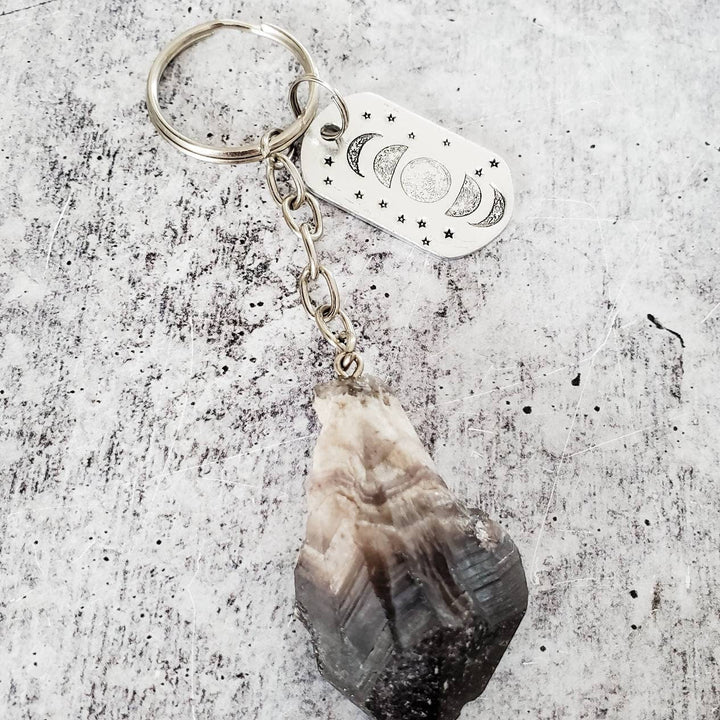 Moon Phases Dark Amethyst Keychain Salt and Sparkle