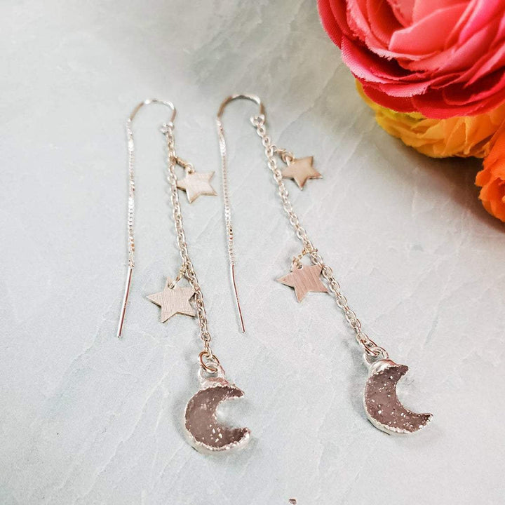 Moon and Star Druzy Threader Earrings Salt and Sparkle