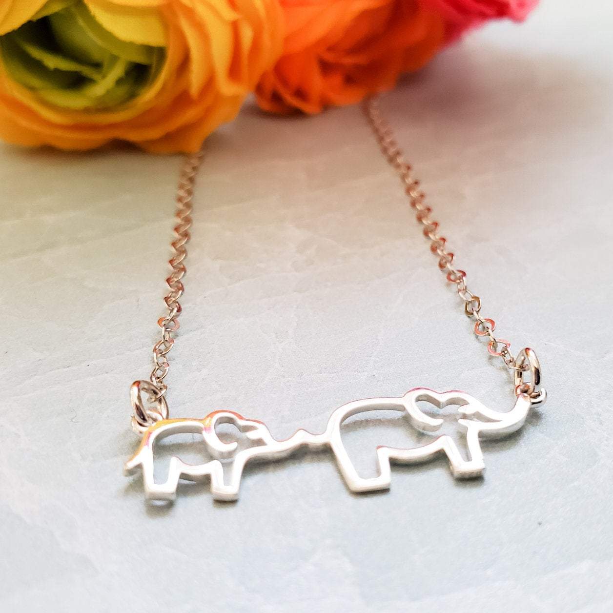Mother and Baby Elephant Silver Necklace Salt and Sparkle