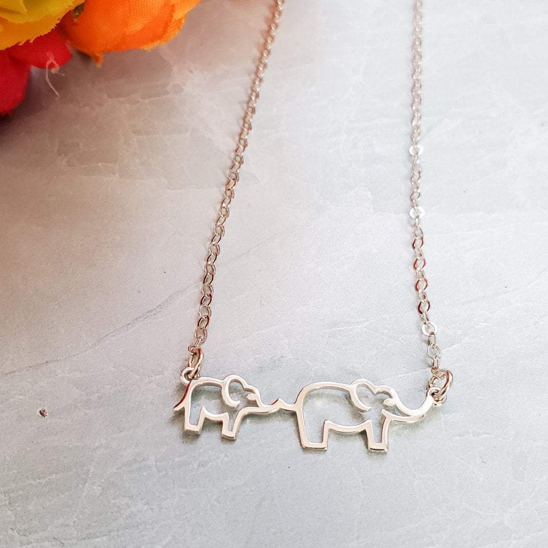 Mother and Baby Elephant Silver Necklace Salt and Sparkle