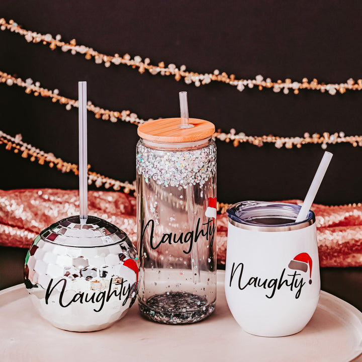 Naughty Christmas Disco Ball Drink Tumbler Salt and Sparkle