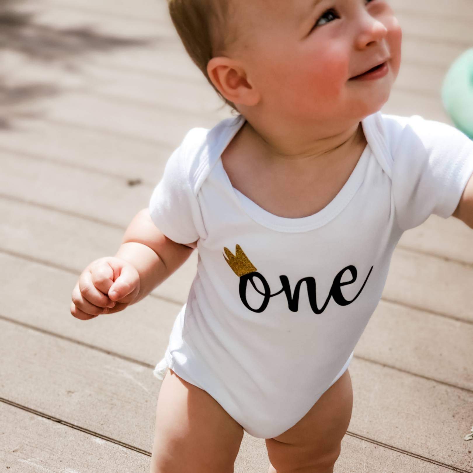 ONE Year Old Short Sleeve Baby Bodysuit Salt and Sparkle