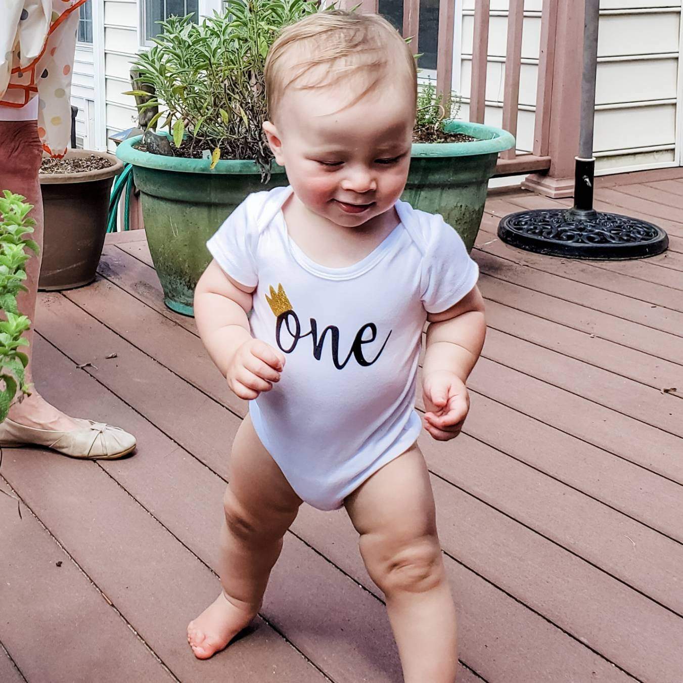 ONE Year Old Short Sleeve Baby Bodysuit Salt and Sparkle