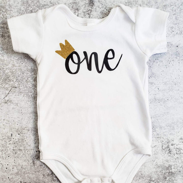 ONE Year Old Short Sleeve Baby Bodysuit Salt and Sparkle