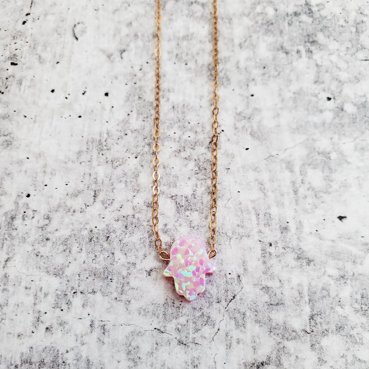 Opal Hamsa Necklace Salt and Sparkle