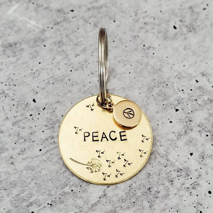 PEACE Brass Keychain Salt and Sparkle