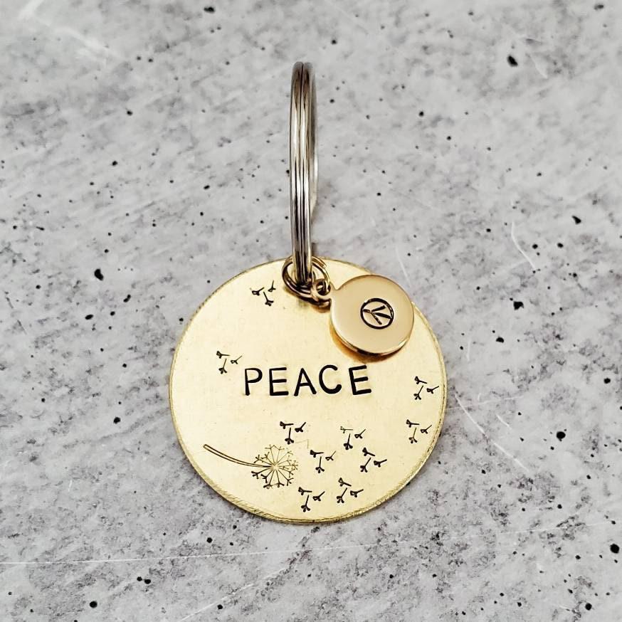 PEACE Brass Keychain Salt and Sparkle