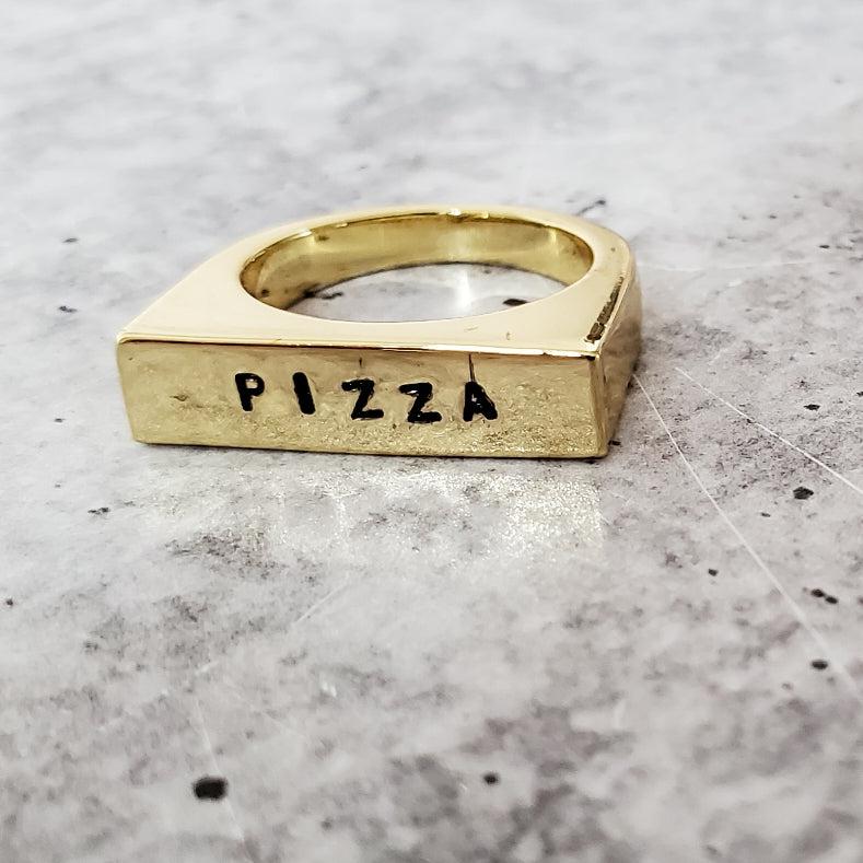 PIZZA Gold Plated Flat Top Ring Salt and Sparkle