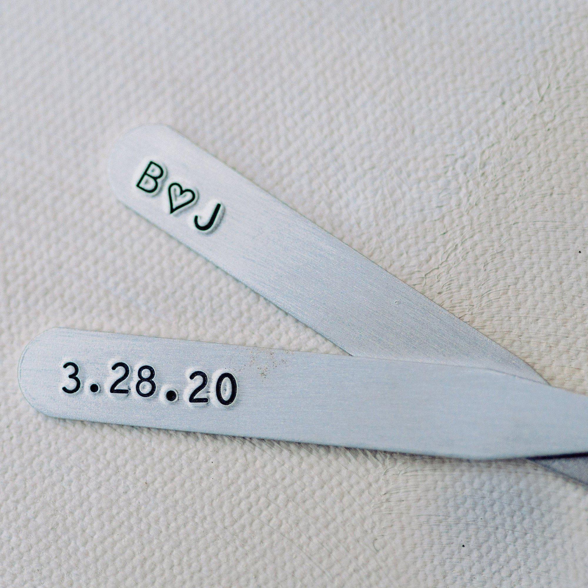 Personalized Collar Stays with Initials and Date for Men Salt and Sparkle