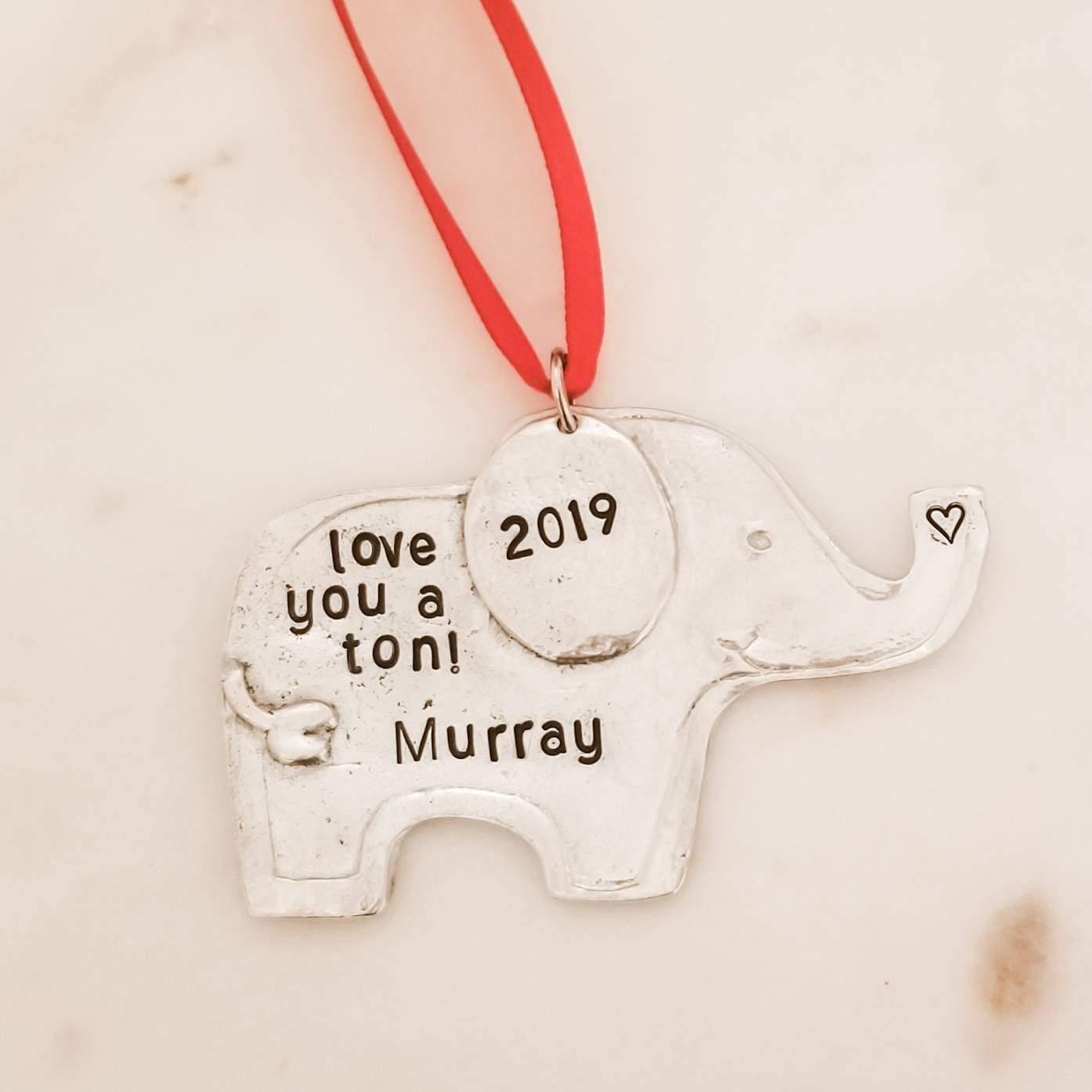 Personalized Elephant Baby's First Christmas Pewter Ornament Salt and Sparkle